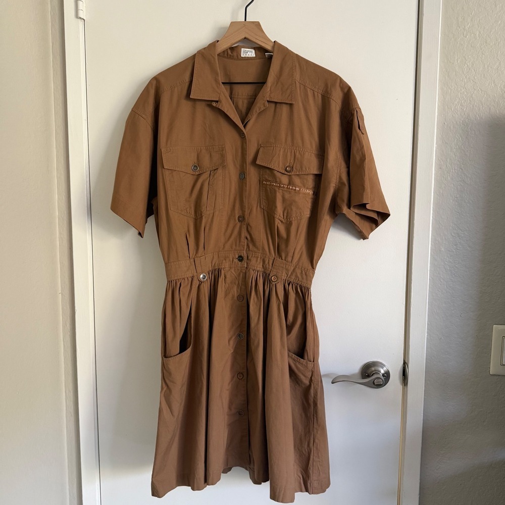 Vintage Esprit Brown 100% Cotton Dress 90s 2000s Y2K Minimalist Granolagirl